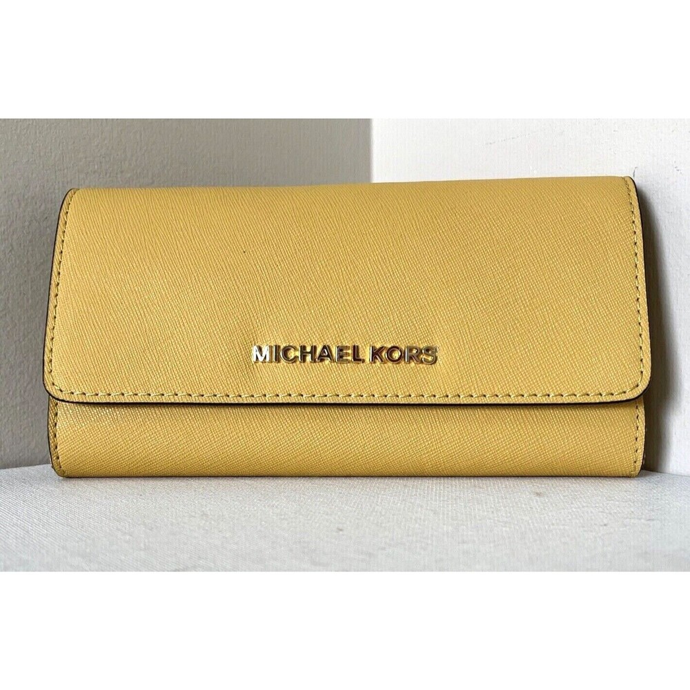 New Michael Kors Jet Set Travel Large Trifold Wallet Leather Dusty Daisy